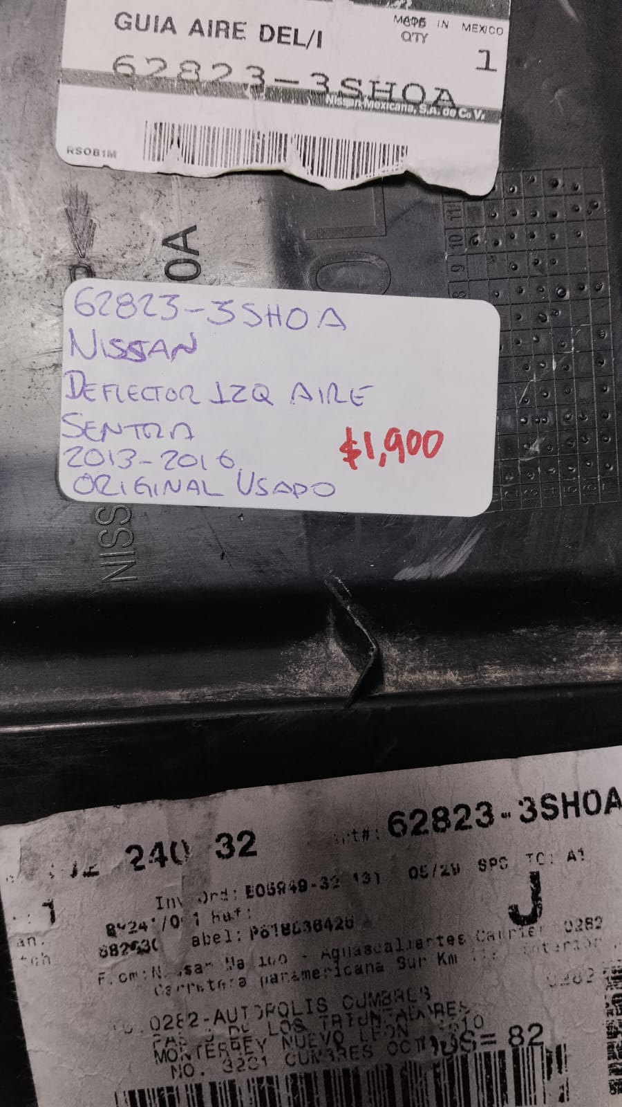 DEFLECTOR DE AIRE IZQUIERDO NISSAN SENTRA 2013-2016 62823-3SH0A