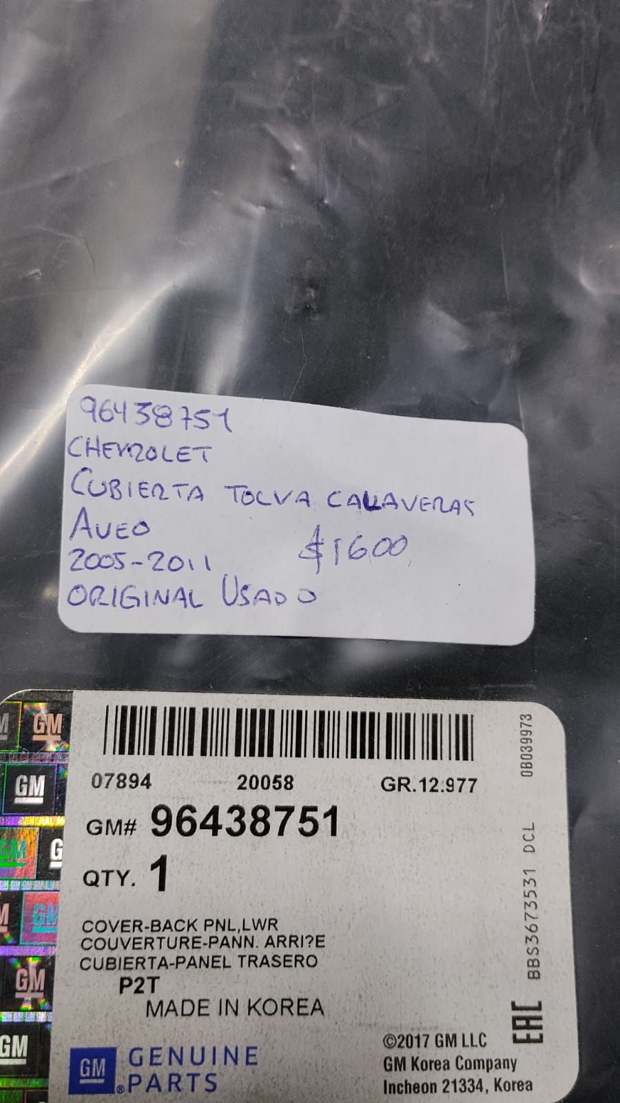 CUBIERTA TOLVA CALAVERA CHEVROLET AVEO 2005-2011 96438751 - Imagen 3